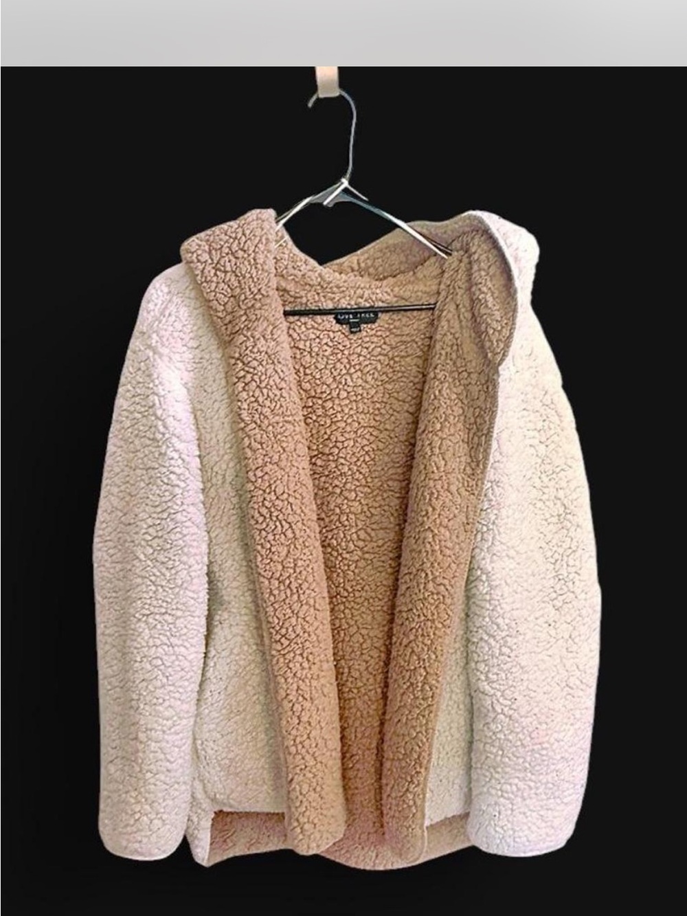 Love Tree Two-Tone Teddy Sherpa Hooded Jacket - Cream & Tan